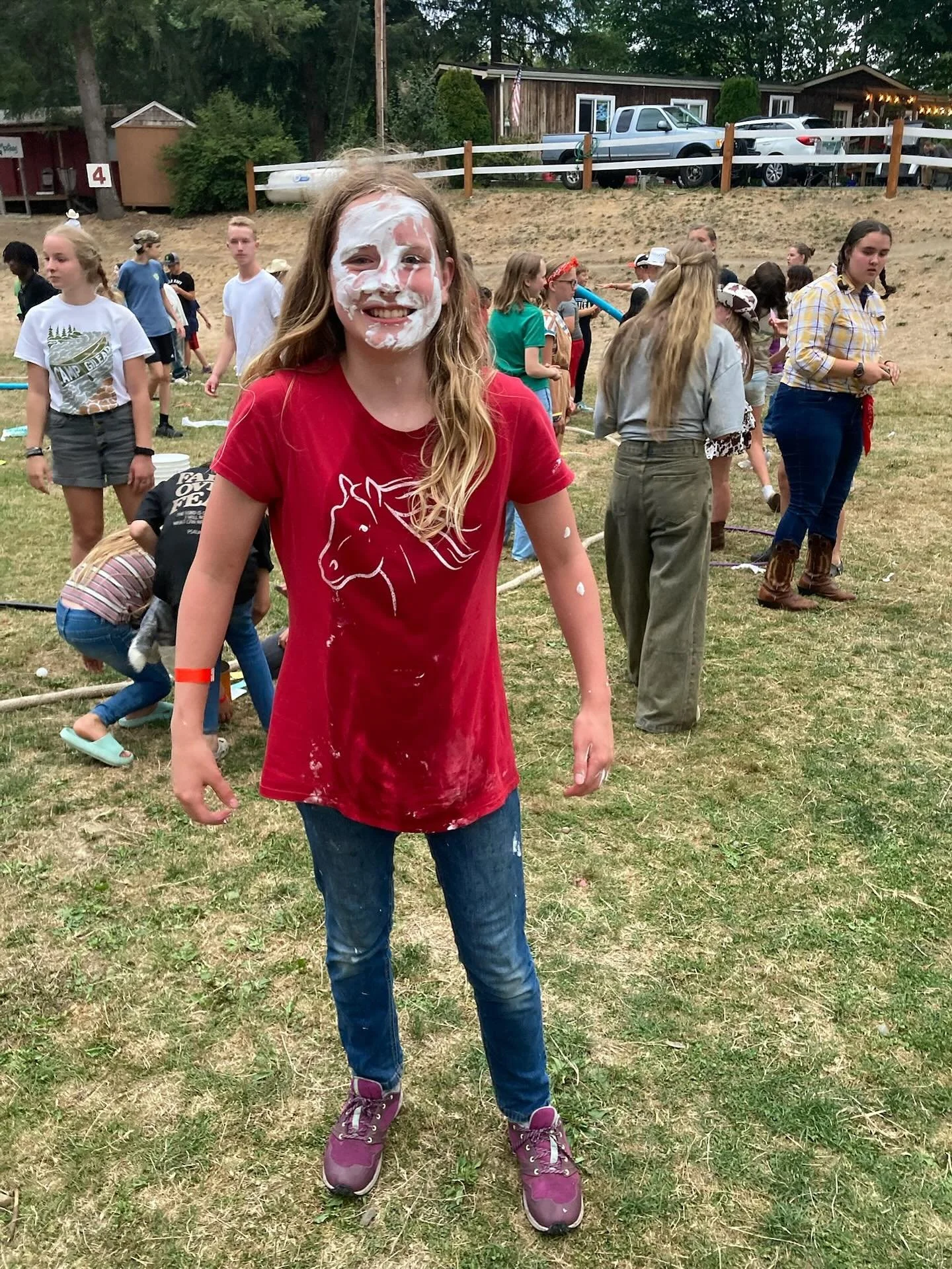 Throwback Thursday to OMC (Organized Mass Chaos) this summer! Is it really the full summer camp experience if you don&rsquo;t get shaving cream on your face at some point?! 🥴😂 #ctgponyexpress2025