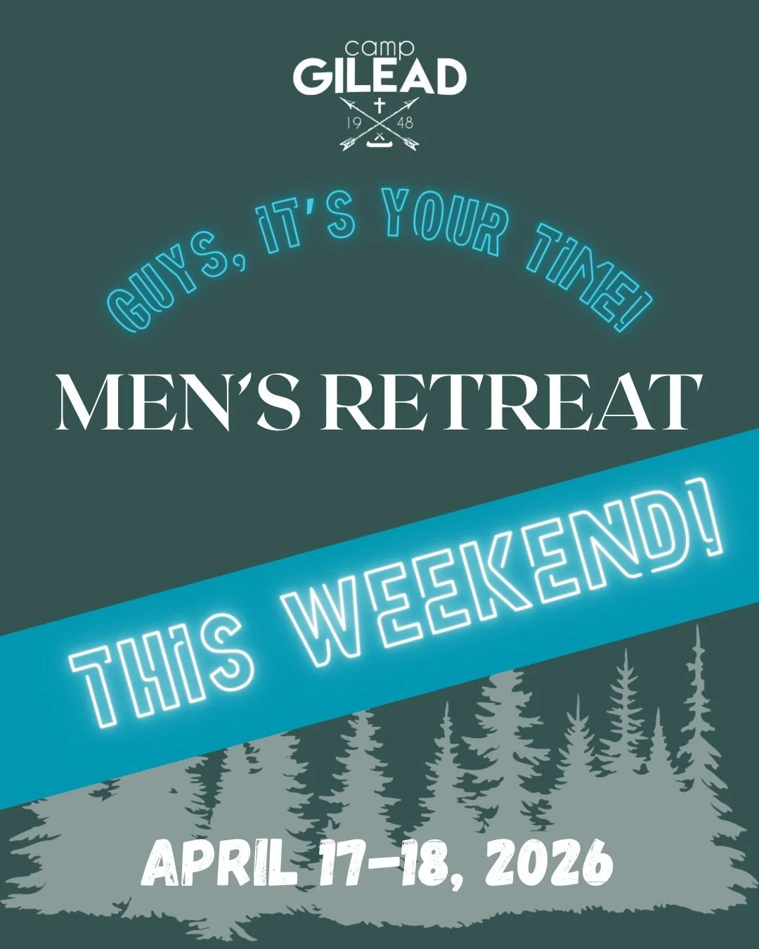 Guys&hellip;there&rsquo;s still time to register for this weekend&rsquo;s Men&rsquo;s Retreat!!! 🌲 Bring a brother, a friend, (and maybe even your dad) and come for some rest, relaxation, and chapels with Pastor Adam Harris. Go to campgilead.org for