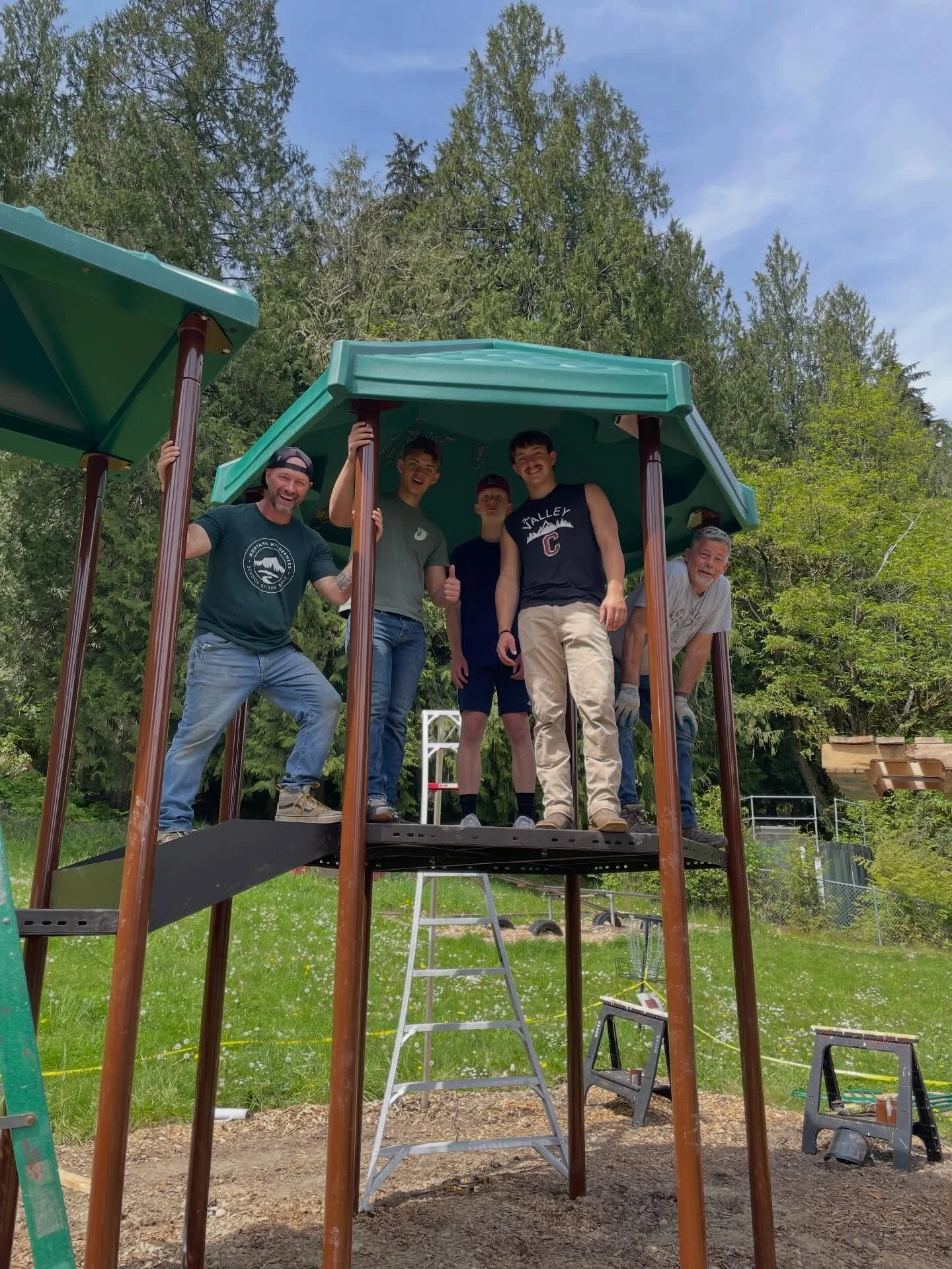 PLAYGROUND UPDATE! 🛝 All three roofs are up, slides are going in, and lots of the details are making it look like a real playground! We are so excited for Kimberly&rsquo;s Playground to come together! 😎 #kimberlyslegacy25 #kimberlysplayground