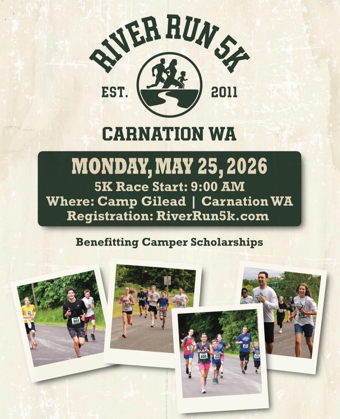 16th Annual River Run 5K is coming up on Memorial Day, May 25 at 9:00 AM! 🇺🇸 Register at riverrun5k.com to run, jog, walk your dog, or push a stroller to raise funds for camper scholarships! All participants will receive a finisher&rsquo;s ribbon a