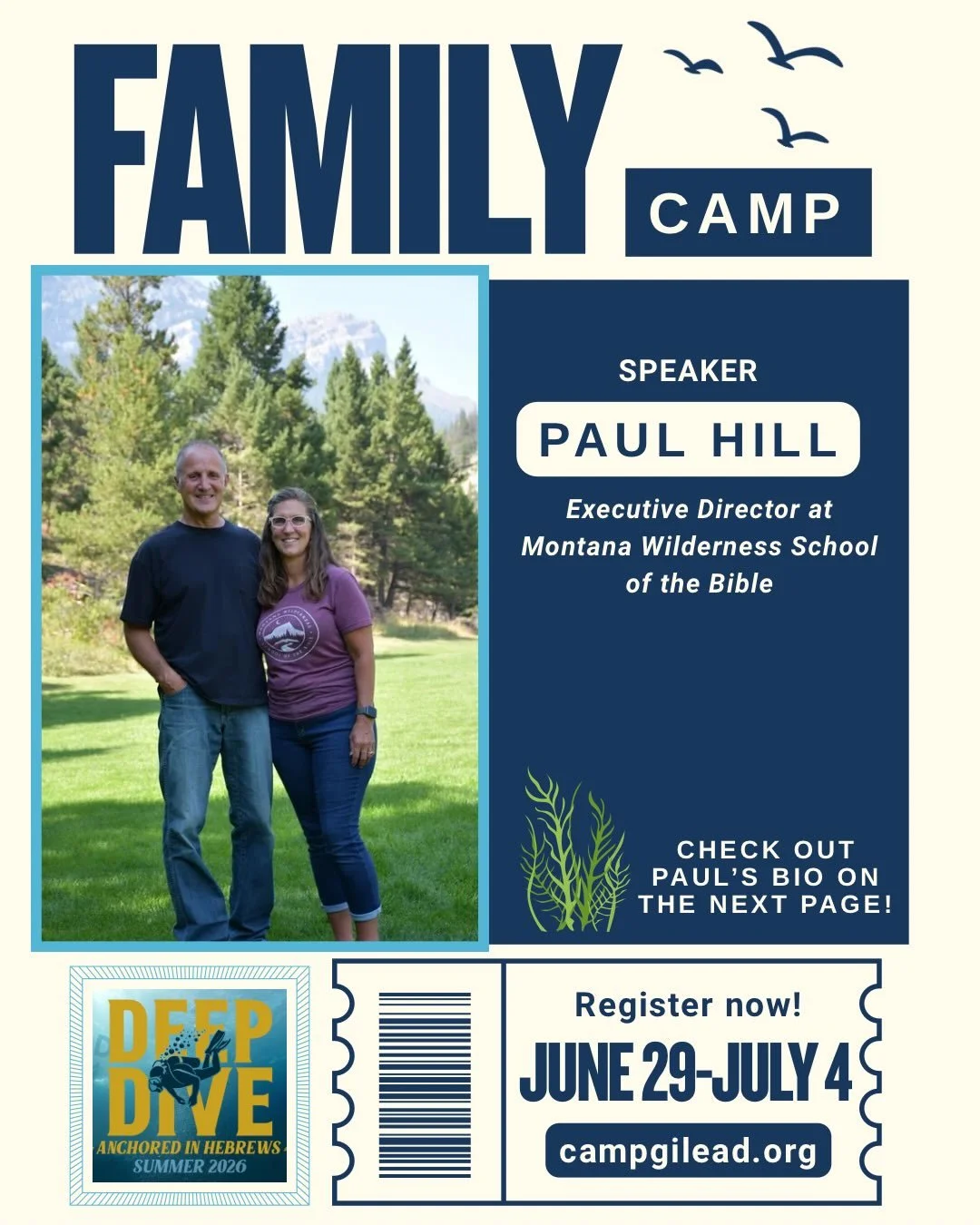 Join us at Family Camp this year and hear from Speaker Paul Hill, Executive Director at Montana Wilderness School of the Bible 🥳 Register today for a fun and exciting time with family, friends old and new, and have the best vacation ever! 🏕️ 

Chec