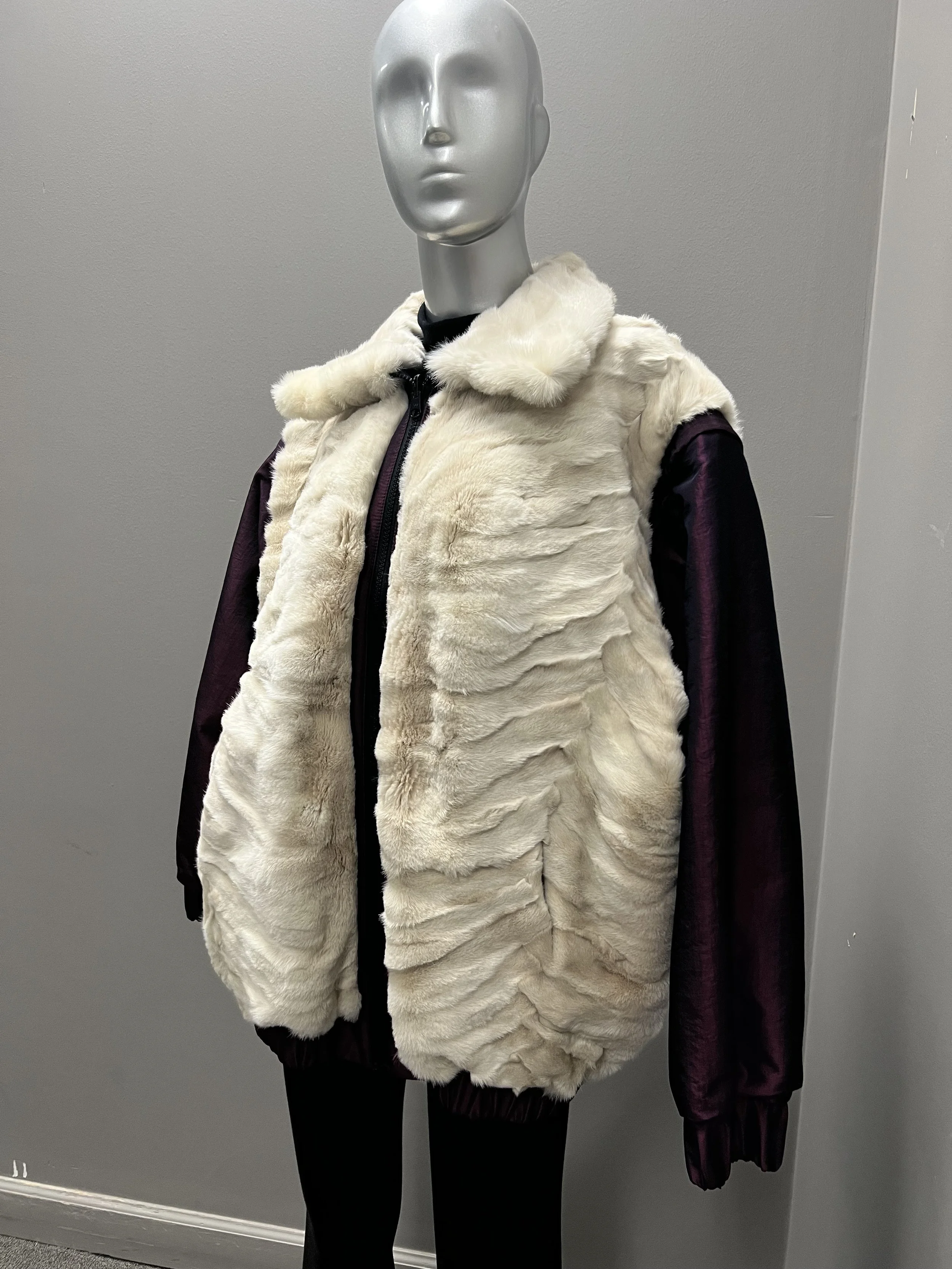 1377CC White Mink Jacket With Purple Zip Out Sleeves L