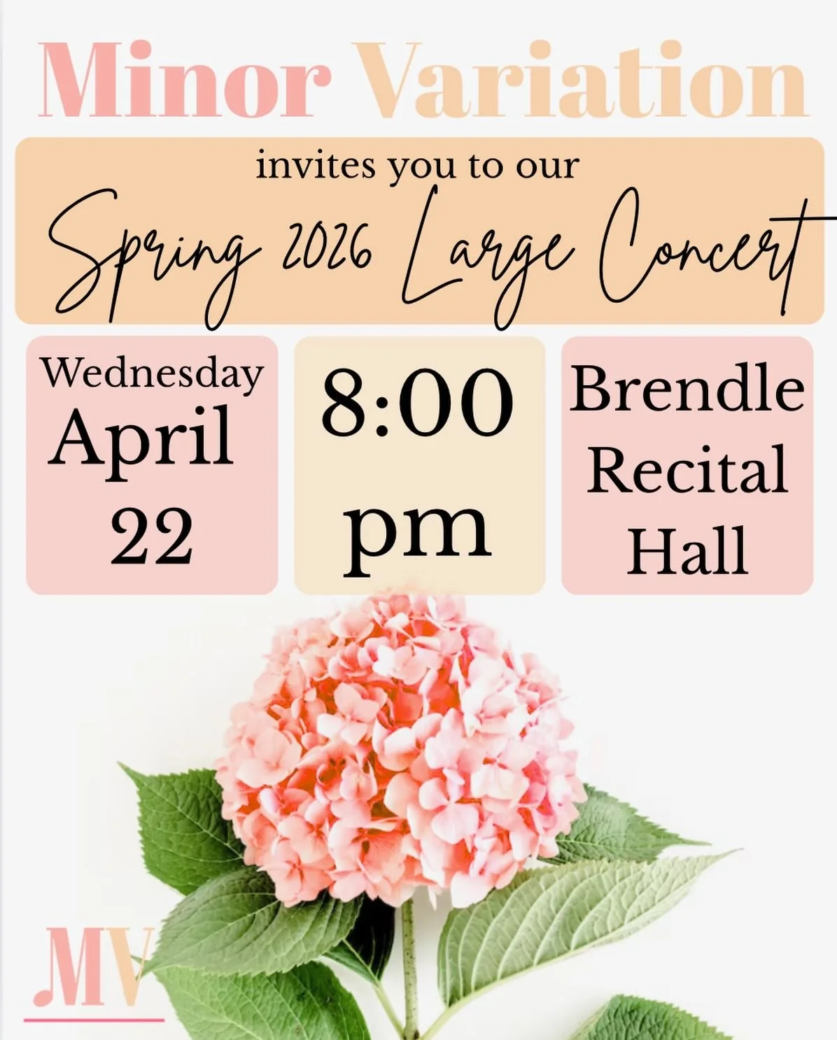 Large Concert is almost a week away!! We invite you to join us next Wednesday, April 22 for our Spring Large Concert at 8 pm in Brendle Recital Hall! We cannot wait to share our music with you! 💖💖