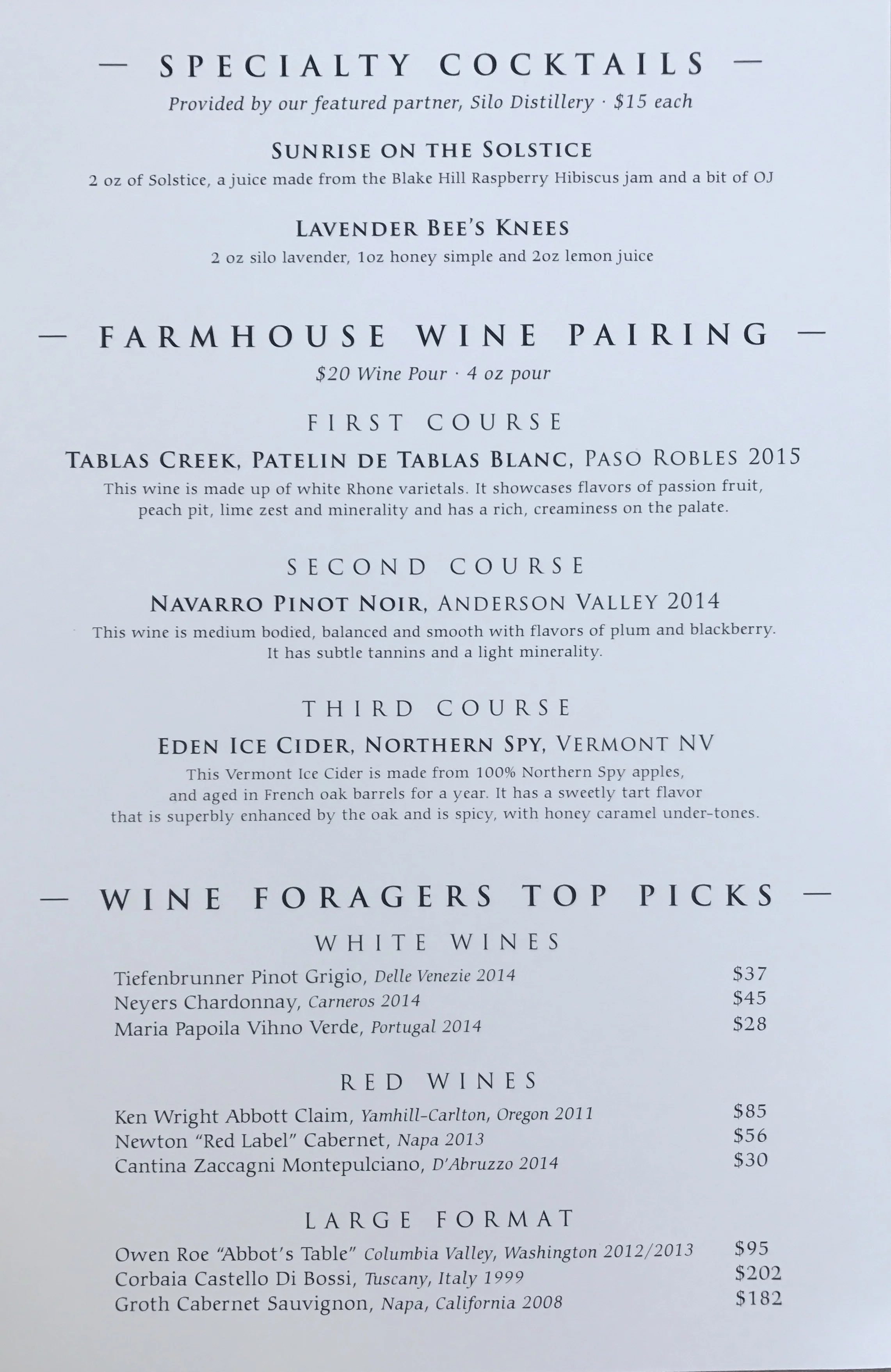 Menu of the specialty cocktails served at this delicious event!