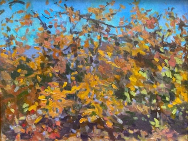 Apple Trees, Fall, Mountain 16x20 oil on linen