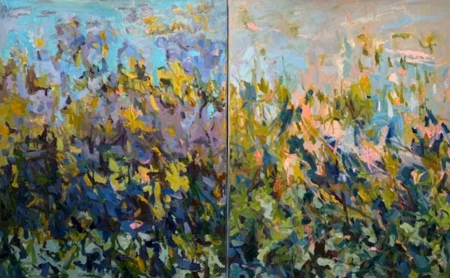 Pond, Breeze  Diptych 24x30" oil and mixed media
