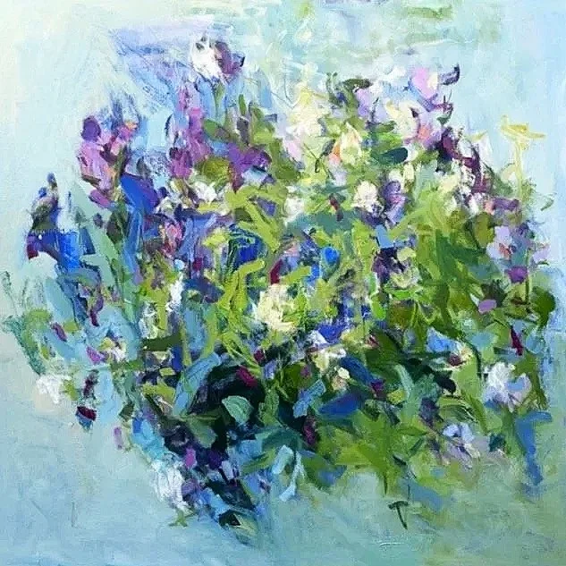Sara"s Peonies 36x36 oil and mixed media 