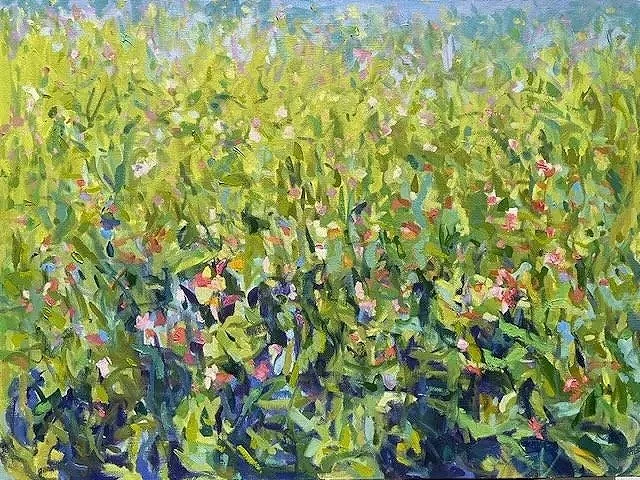 July, Jeff's Zinnias 30x40 oil 