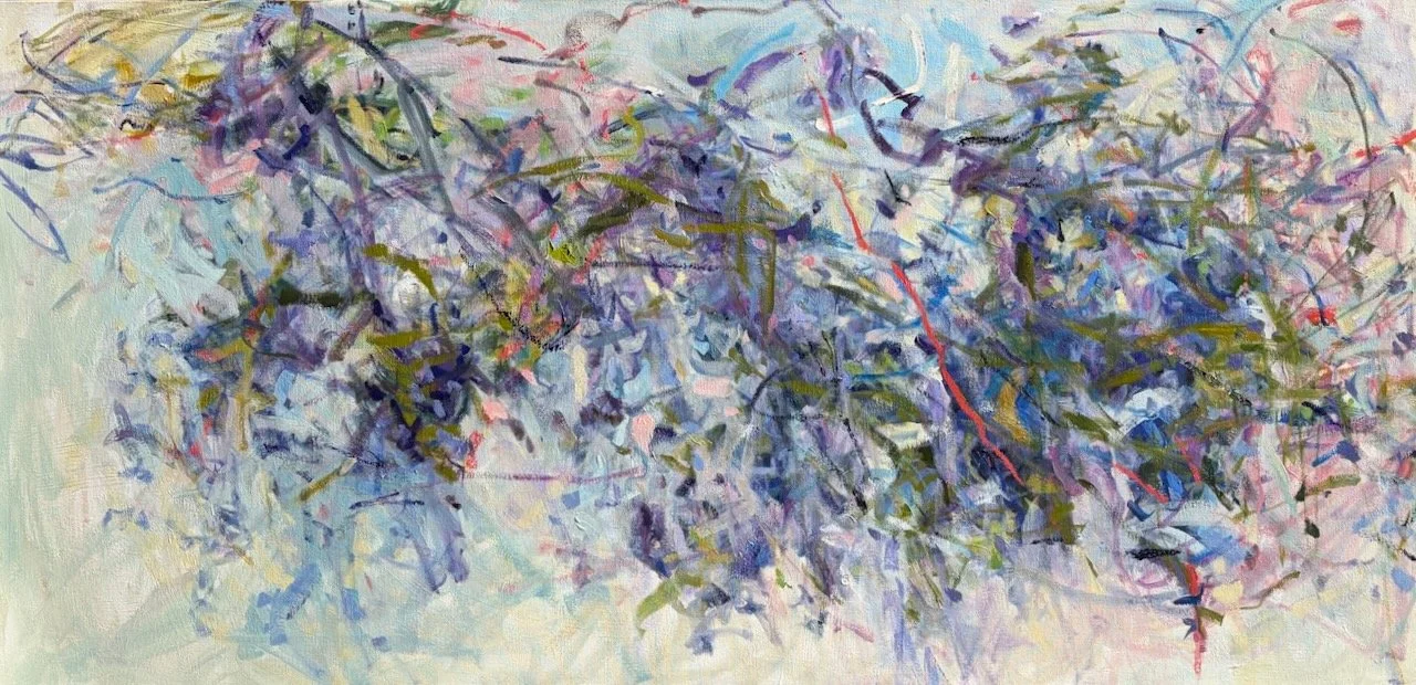 Wild Wisteria 30x60 oil, oil stick, graphite