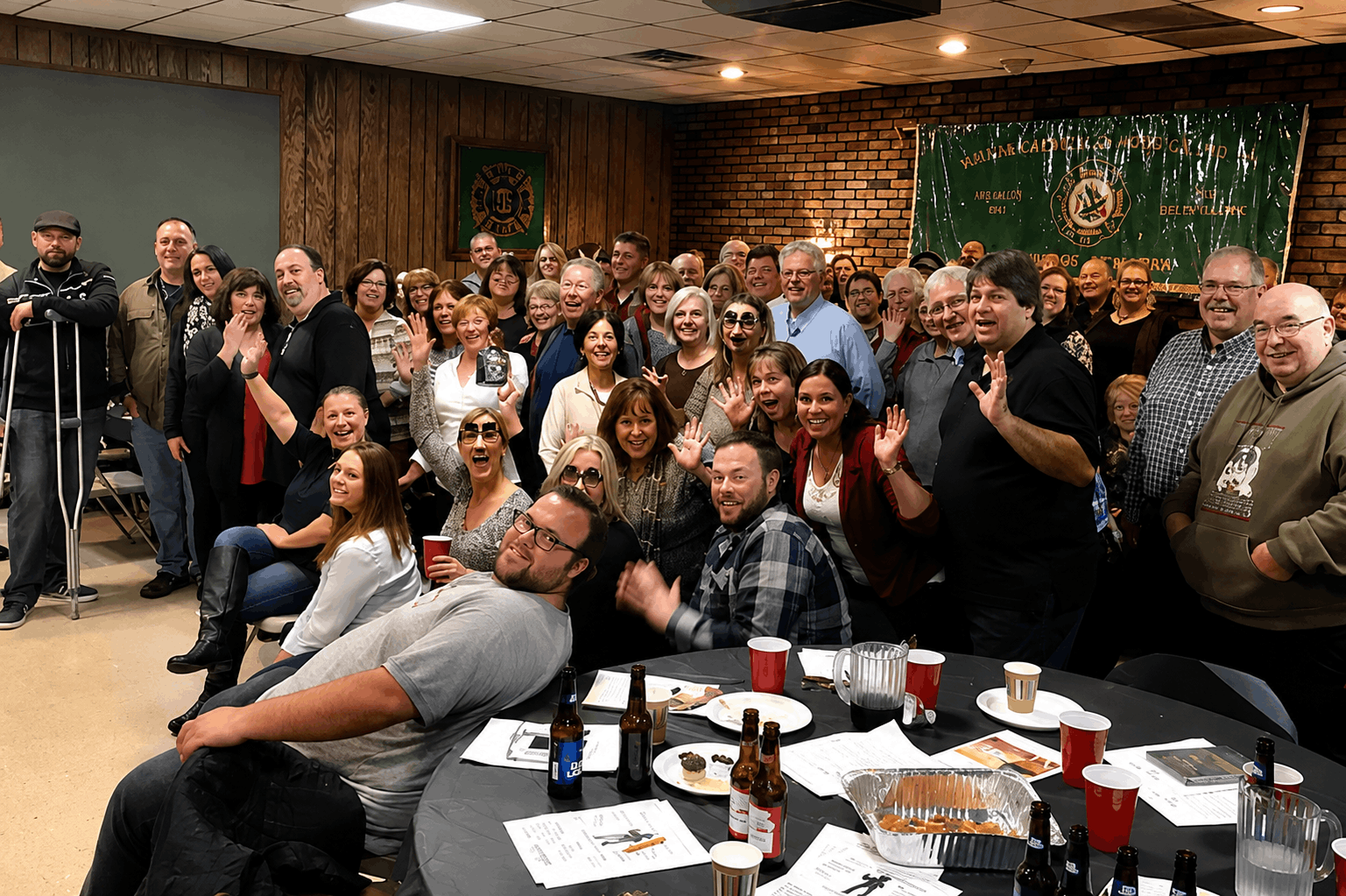 Corporate team gathering for a lively interactive mystery night