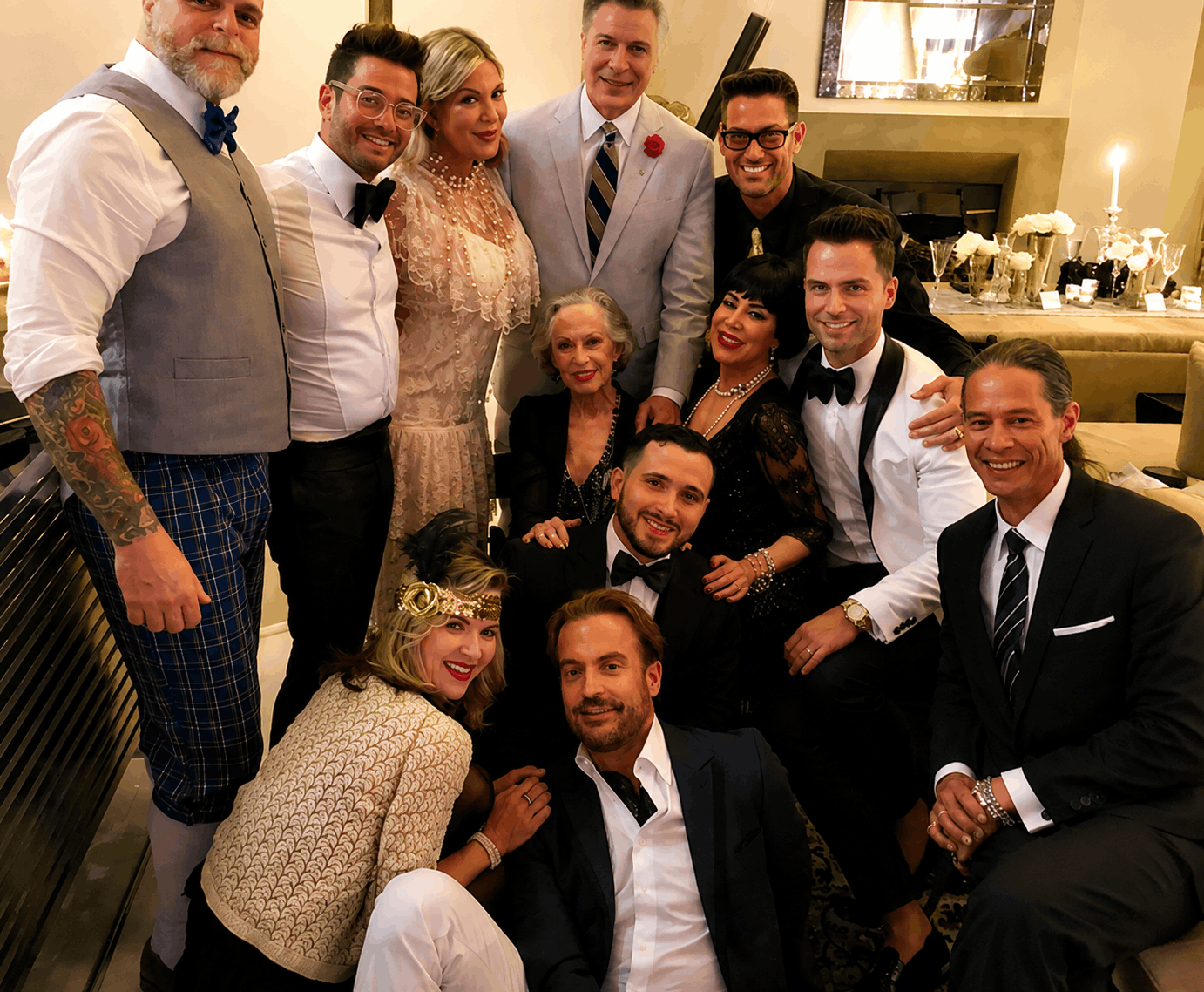 Group celebrating together during a murder mystery anniversary experience