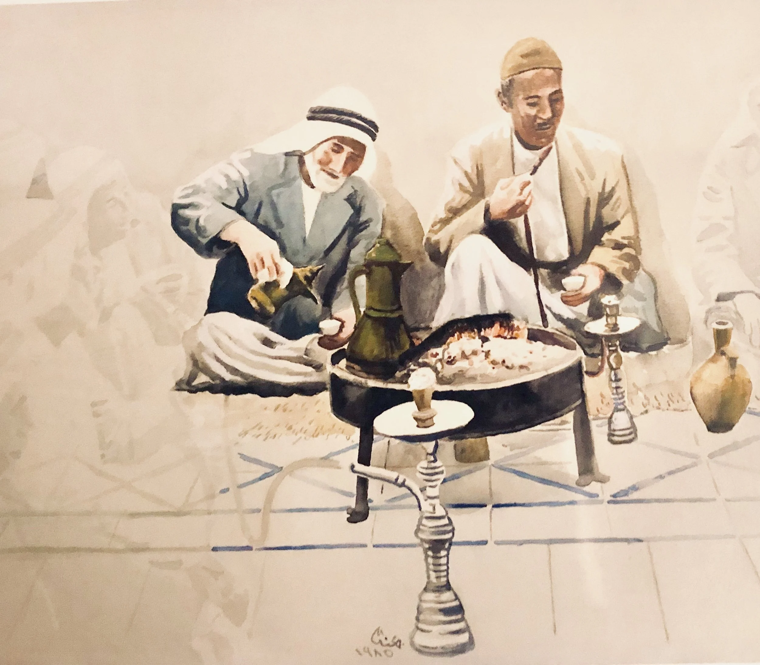 "Departure of Friends" by Mohammed Bushnaq (1934 - 2017)
