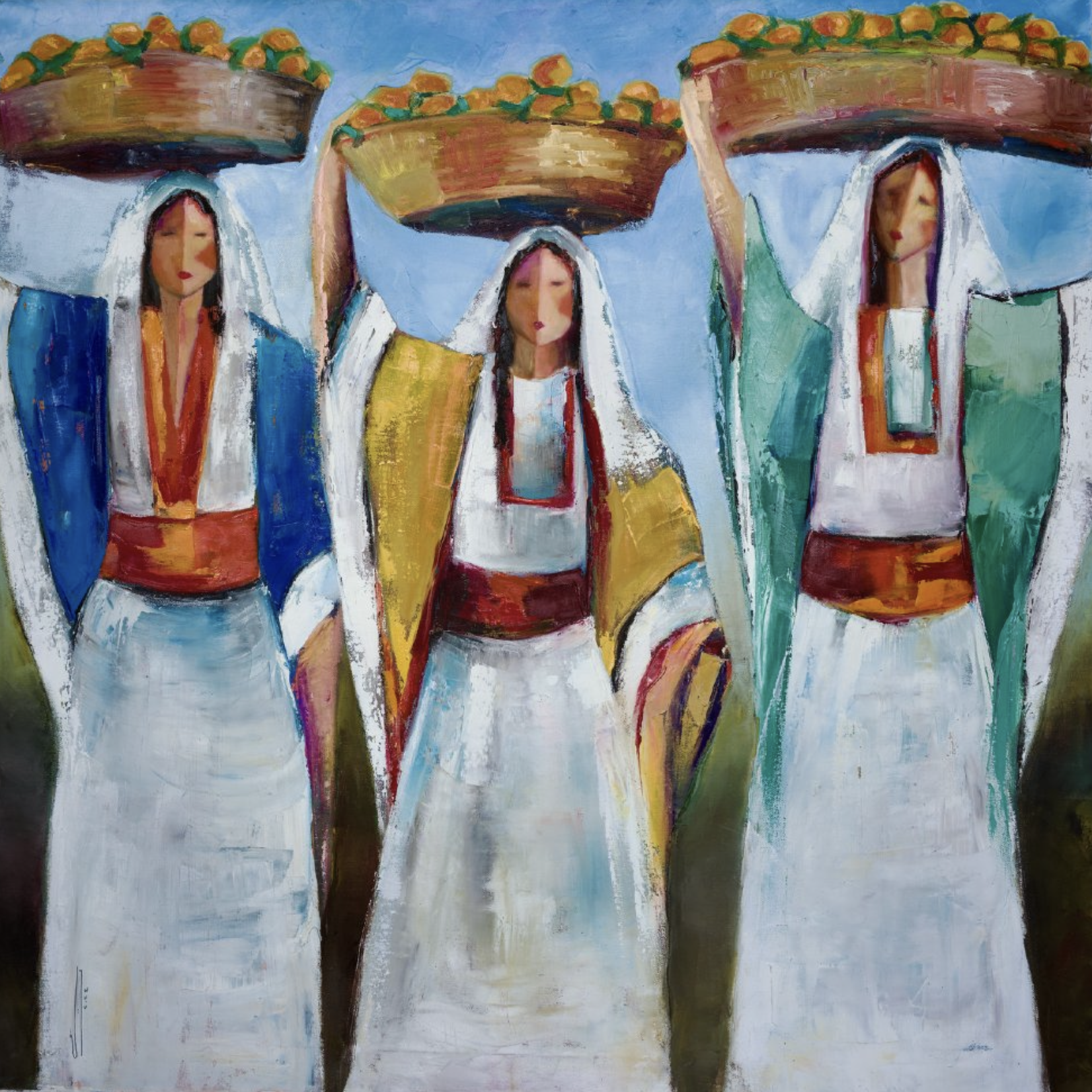 Three Women With Oranges by Tala Abunuwwar