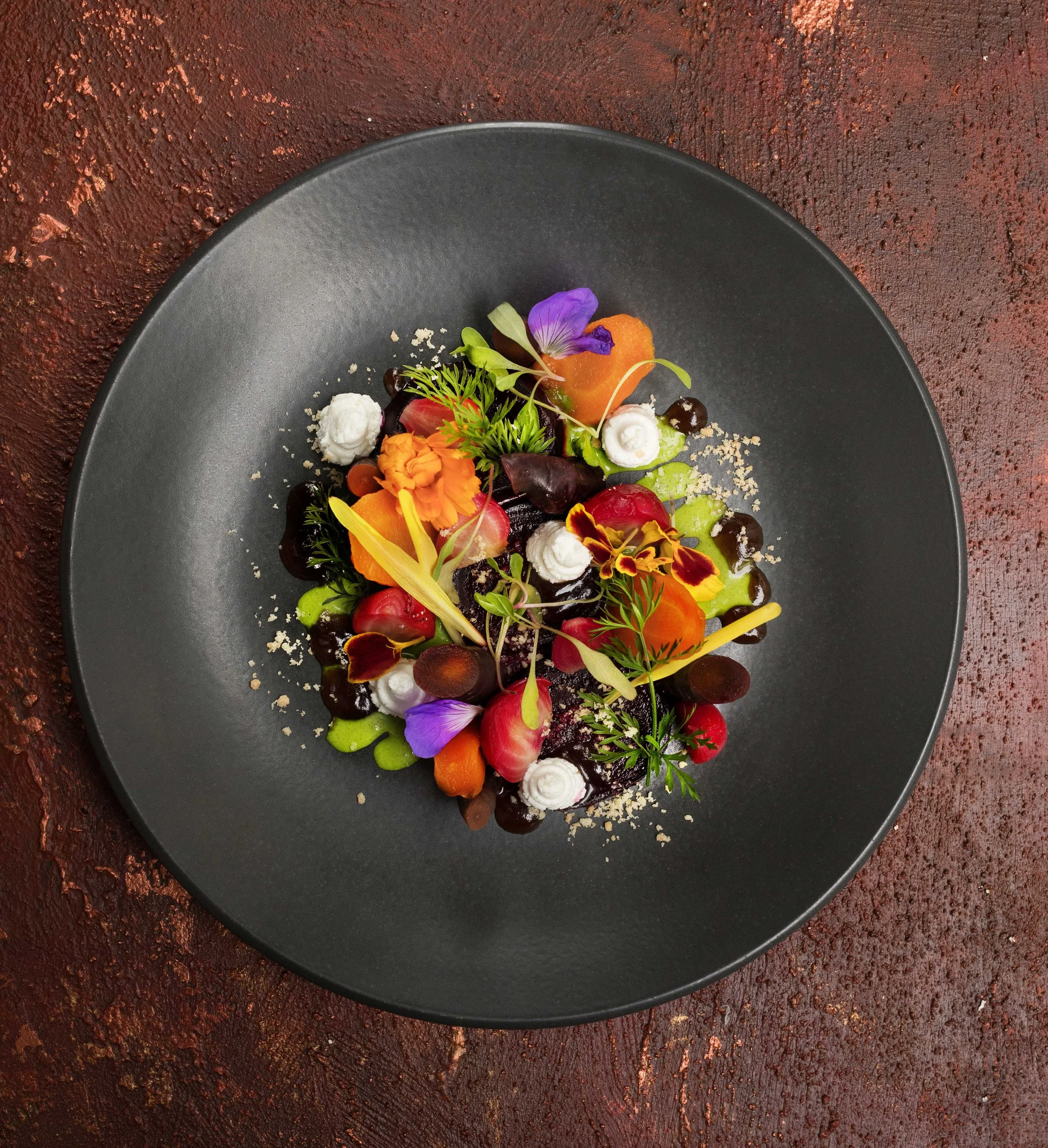 The Church Inn Dish Rainbow Beetroot and Heritage Carrot Salad with Delamere goats' cheese mousse and rosemary crumb 0U9A6696.jpg