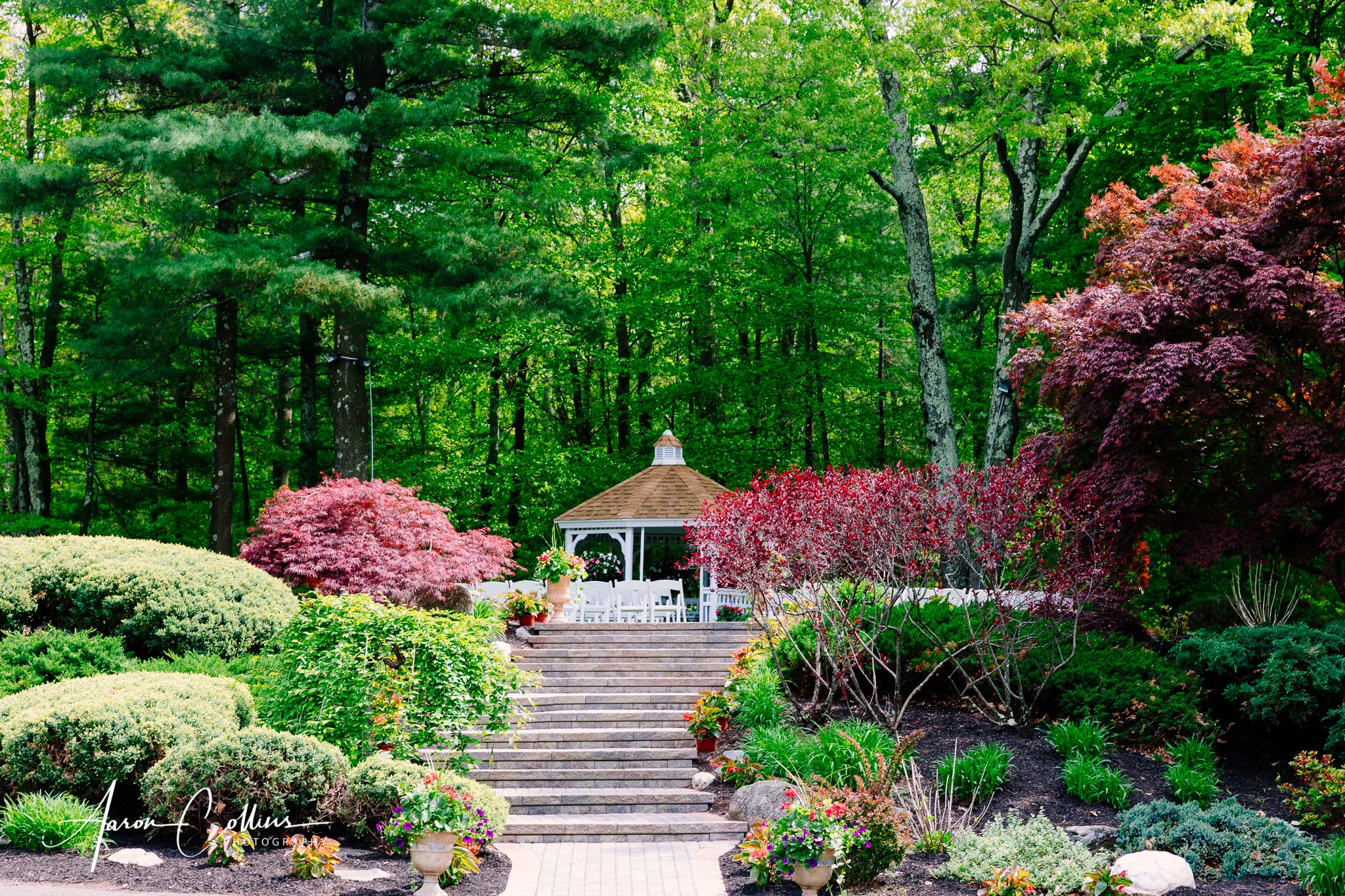 The beautiful gazebo and garden at A Villa Louisa before the ceremony. In just a few hours it will be filled with guests.