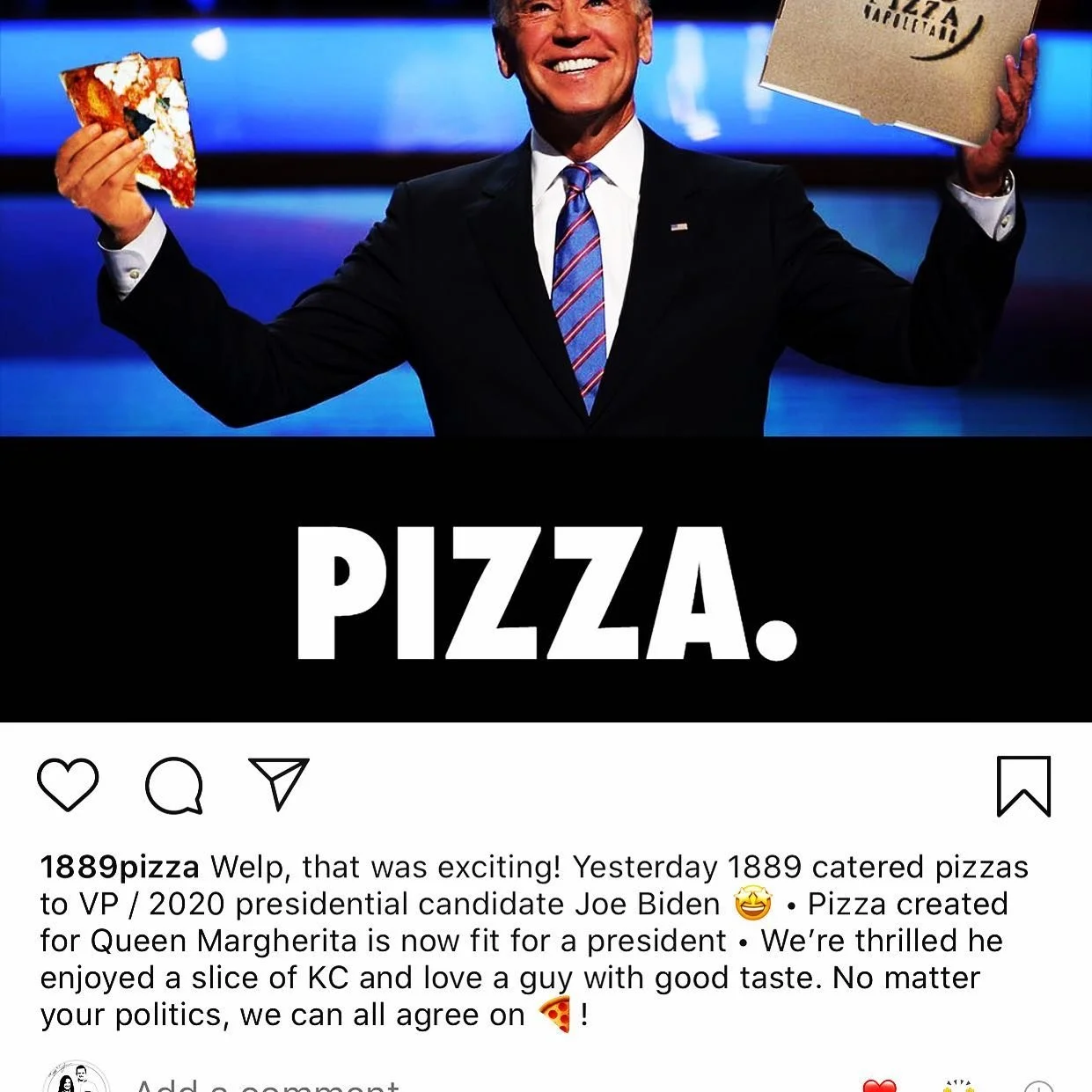 Biden loves KC&rsquo;s authentic 1889 Pizza Napoletana! So honored to have catered him last night in Kansas City!