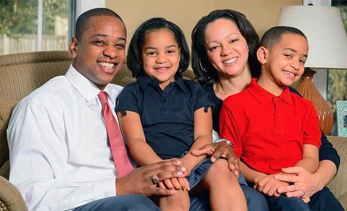 ( LtGov.Virginia.gov ) Justin Fairfax with his wife and two children