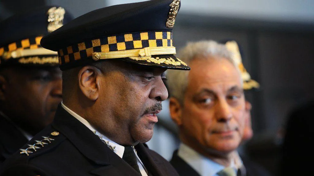 ( Chicago Tribune ) Chicago police Superintendent Eddie Johnson and Chicago Mayor Rahm Emanuel speak during a news conference to react to the dropping of charges against actor Jussie Smollett by the Cook County state's attorney's office on March 26, 2019. (Zbigniew Bzdak/Chicago Tribune)