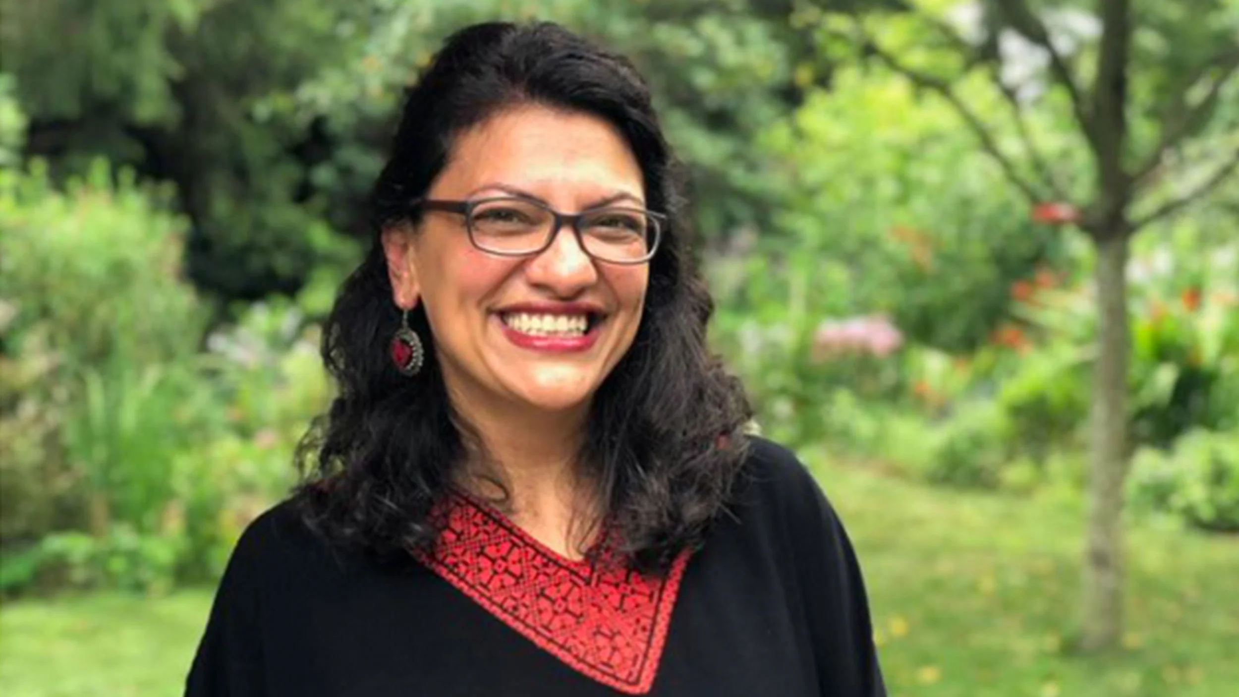 Cropped version of photo of Rashida Tlaib shared on her Twitter , saying “This is what America looks like…”