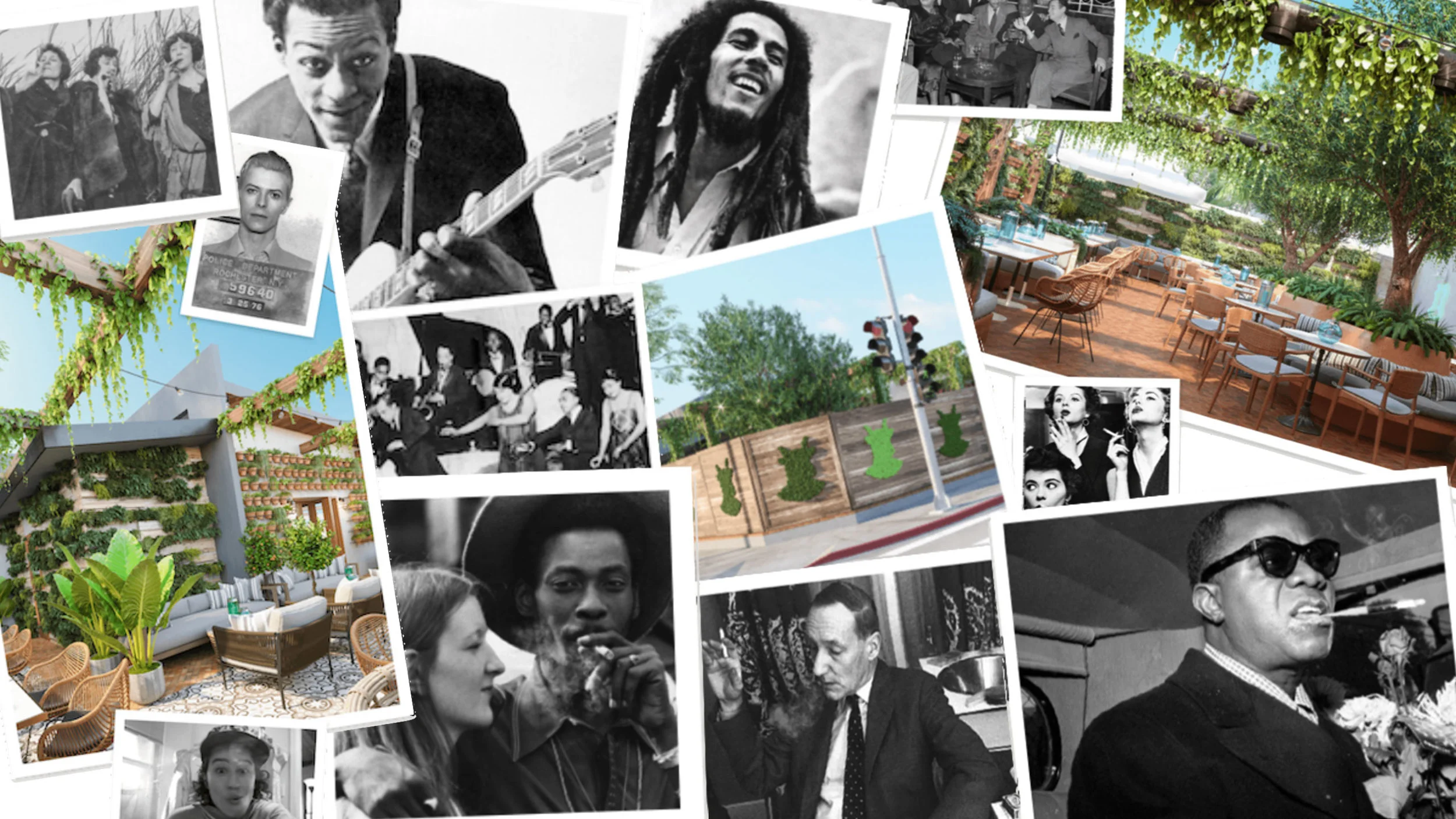 Collage of photos from a website for the POT cafe opening in radical homosexual West Hollywood, backed by “pansexual” singer Miley Cyrus.