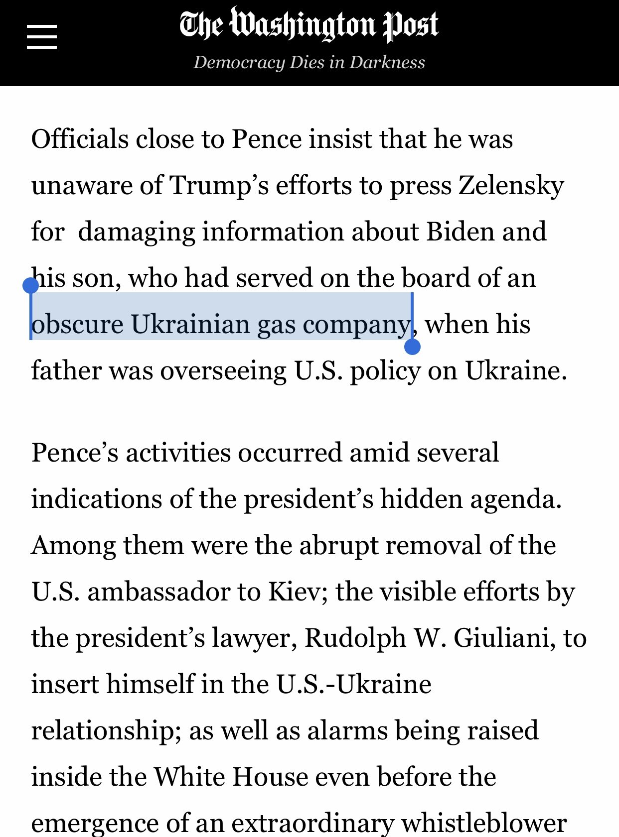 WaPo Article 'A' - 'OBSCURE'