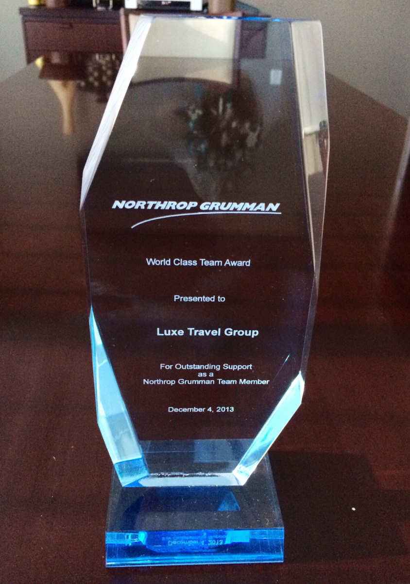 December 2013: LUXE Travel receives Socio-Economic Business Development Recognition Award from Northrop Grumman 