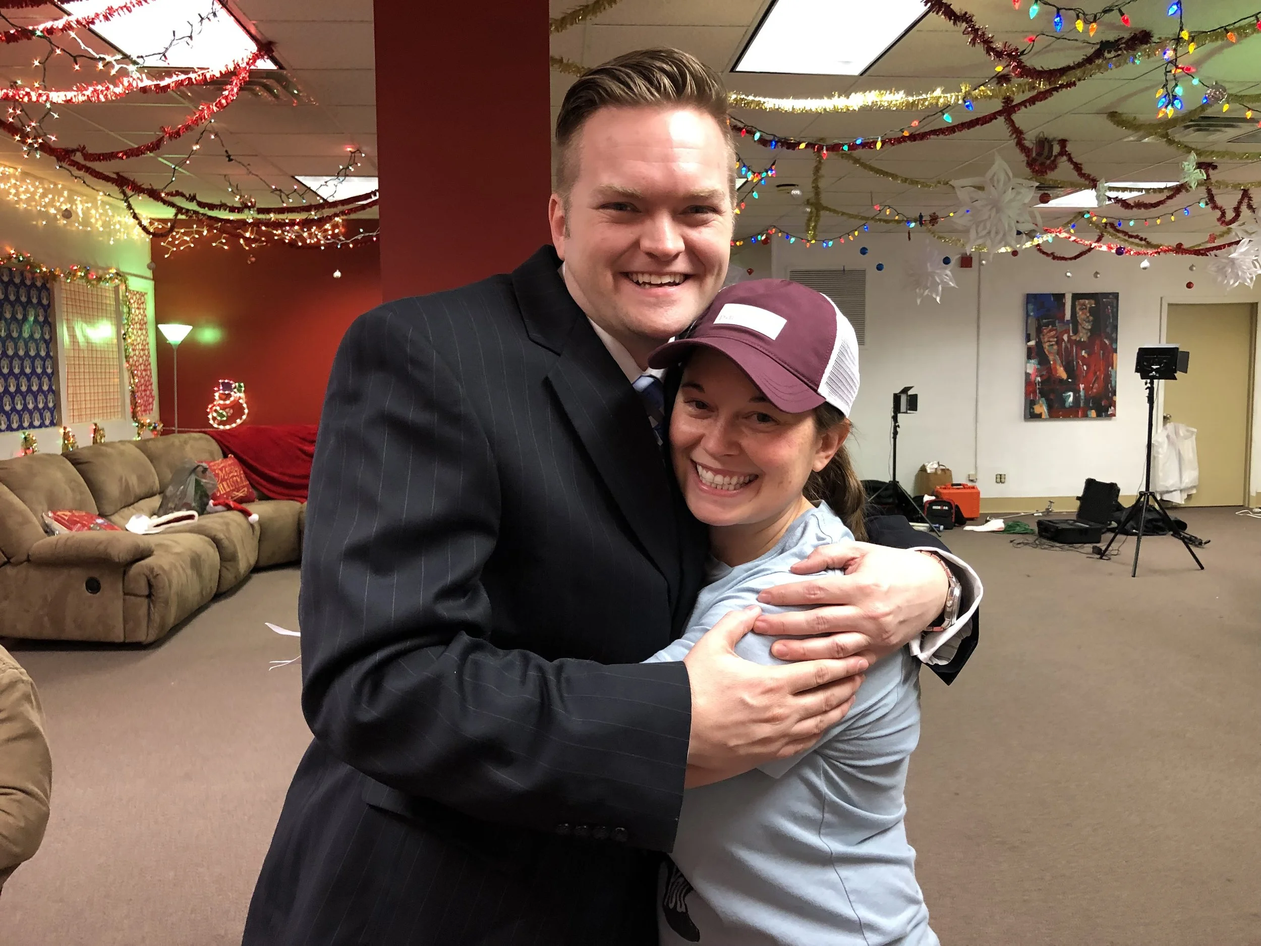 Ashley Stinnett and Jennifer Ogrin on set Salt Picturehouse An Office Carol