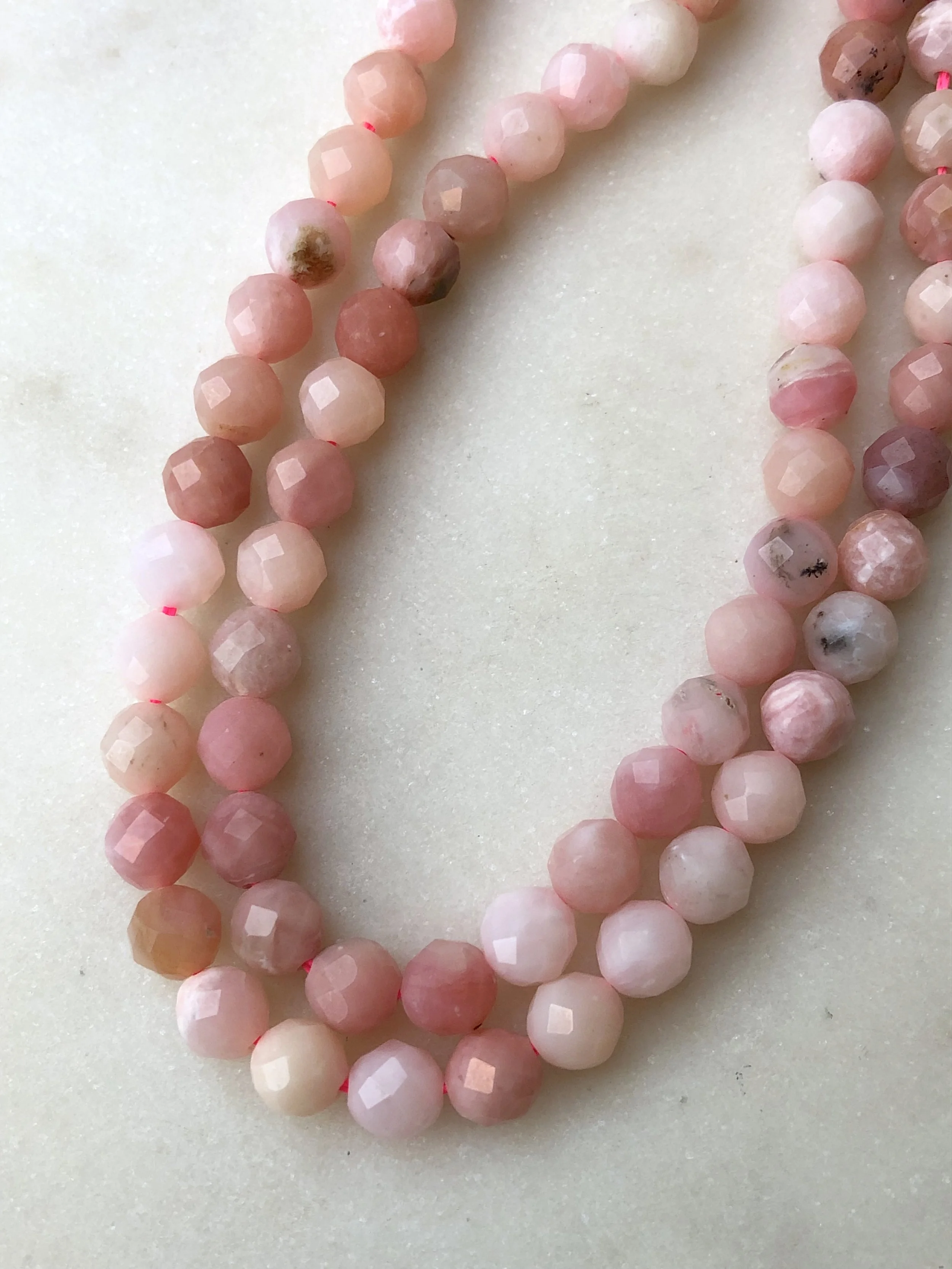 faceted pink opal gemstone beads