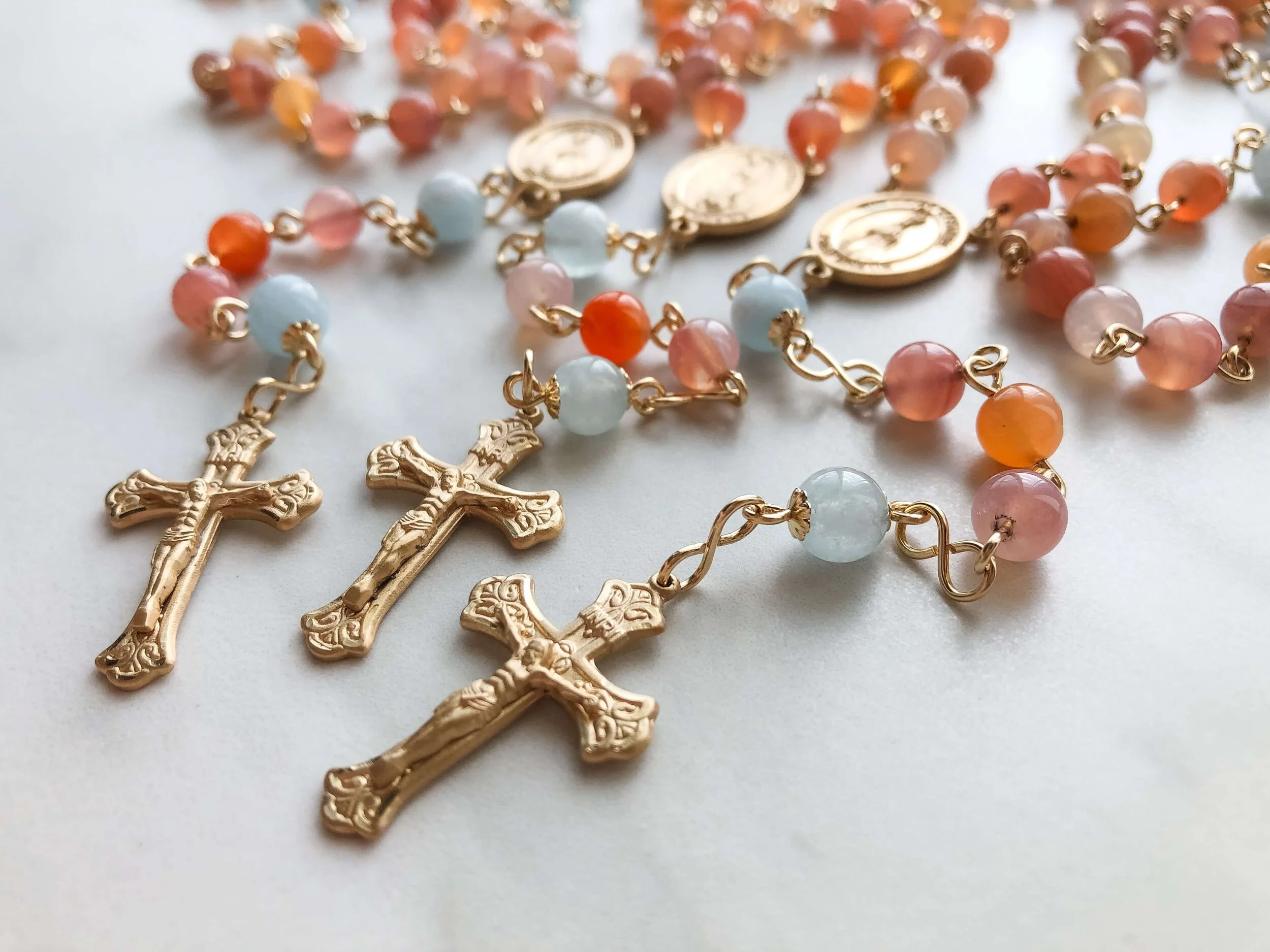 handmade custom catholic heirloom gold filled gemstone rosary