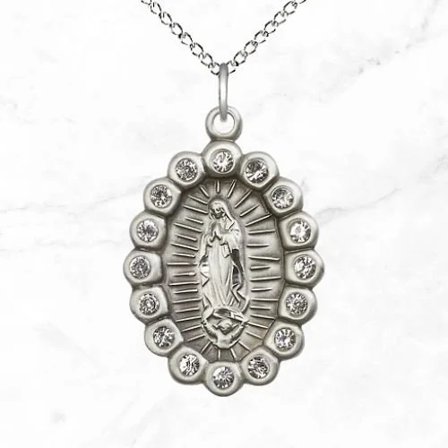 Men's 925 Sterling Silver Virgin Mary Guadalupe Necklace – CZ Diamond Religious Pendant