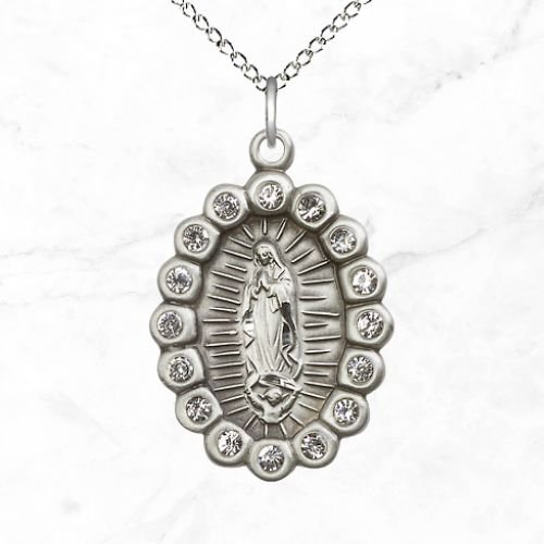 Men's 925 Sterling Silver Virgin Mary Guadalupe Necklace – CZ Diamond Religious Pendant