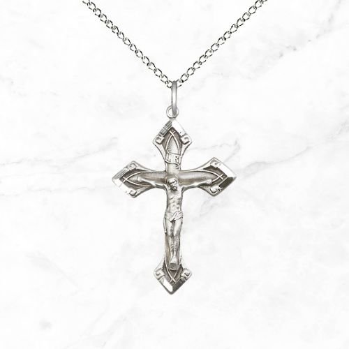 Men's Sterling Silver Crucifix Pendant Necklace. 22