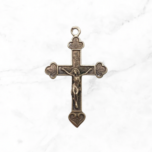 Floral Accented Sterling Crucifix