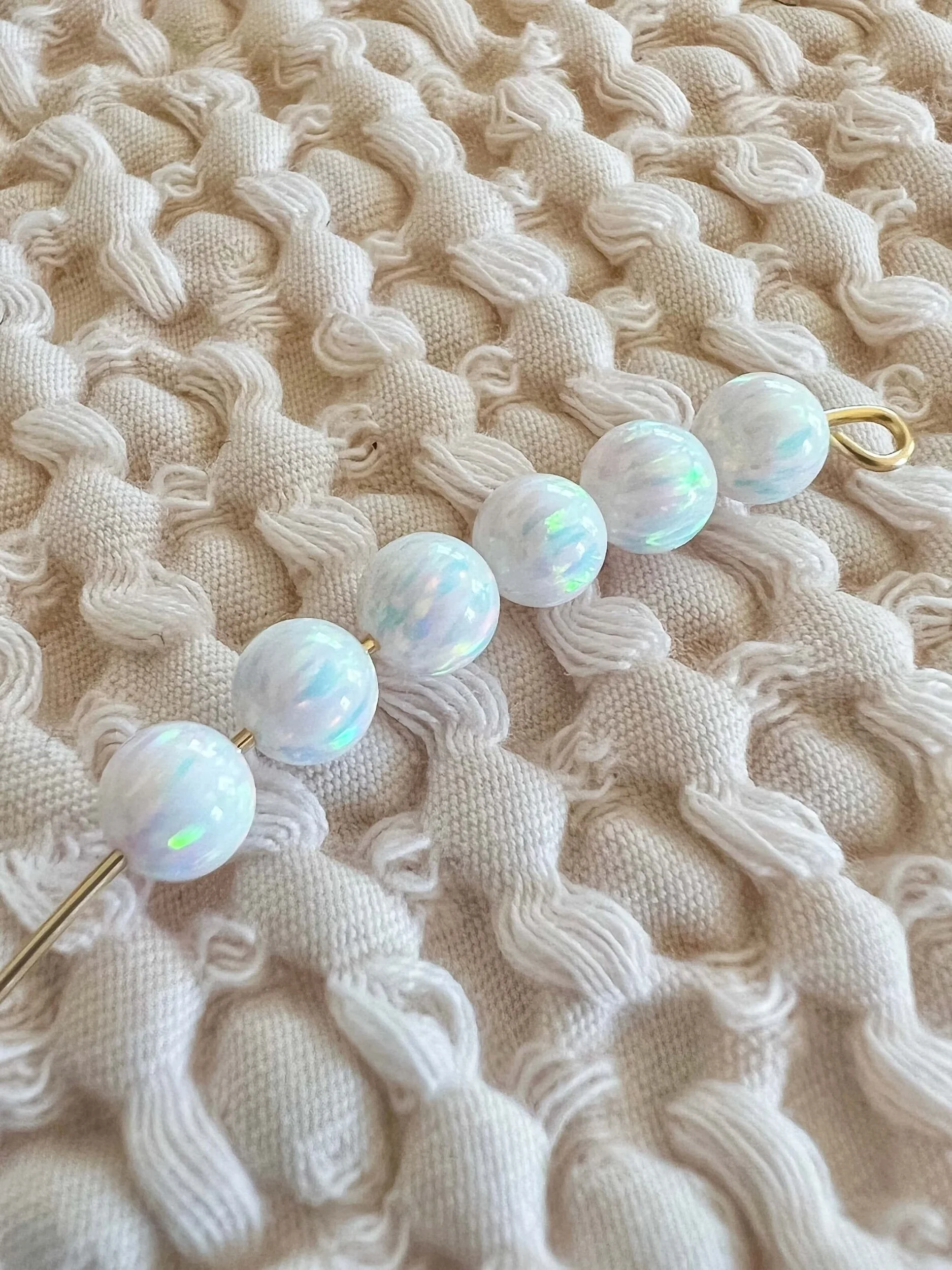 lab created white opal gemstone rosary beads