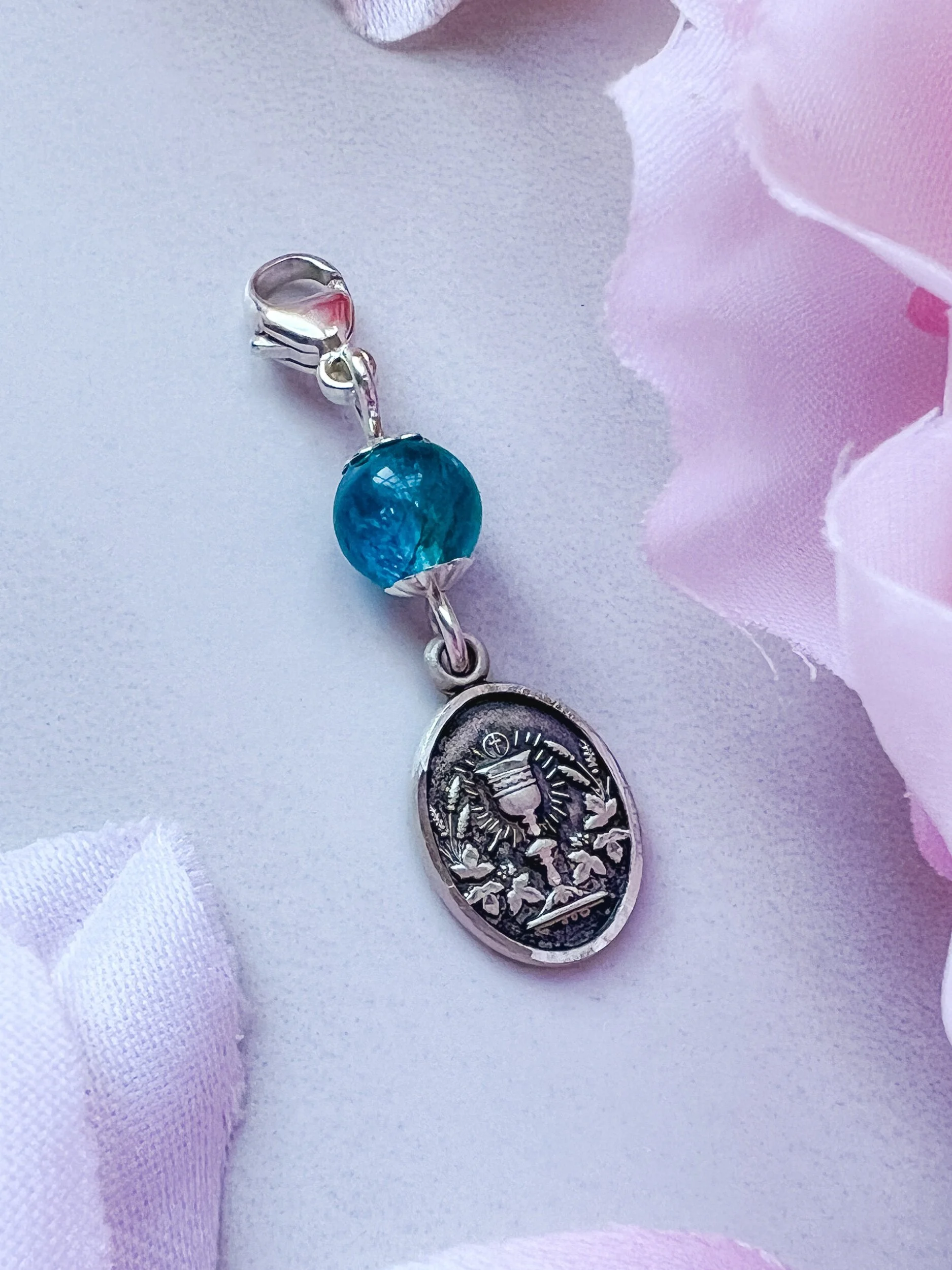 first communion  Catholic Rosary Charm sterling silver