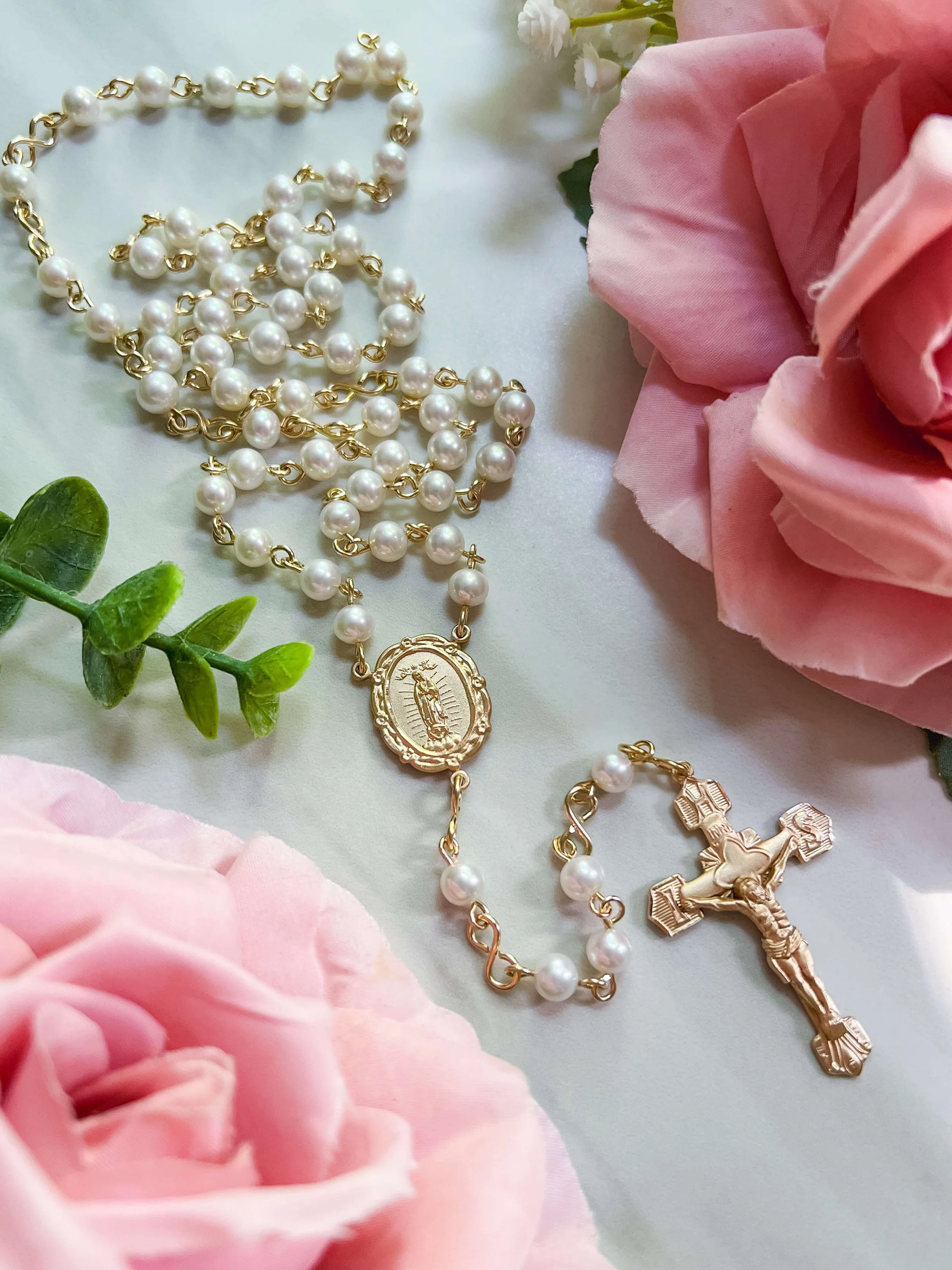 Freshwater Pearl and 14k Gold Rosary