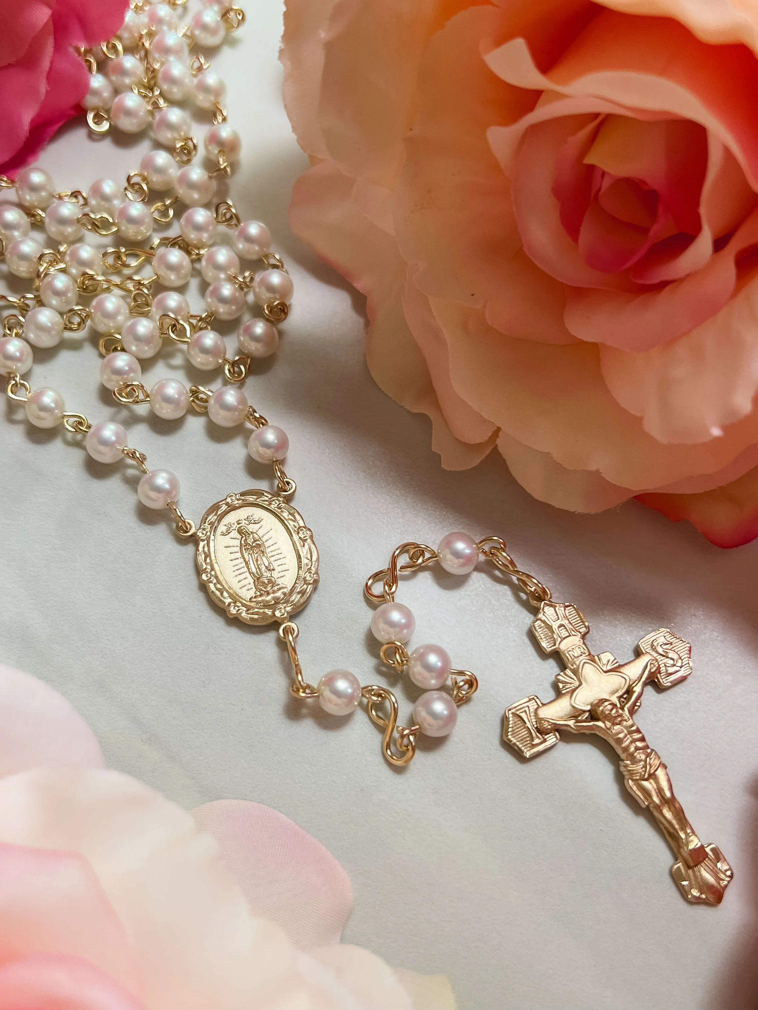 freshwater pearl 14k gold rosary