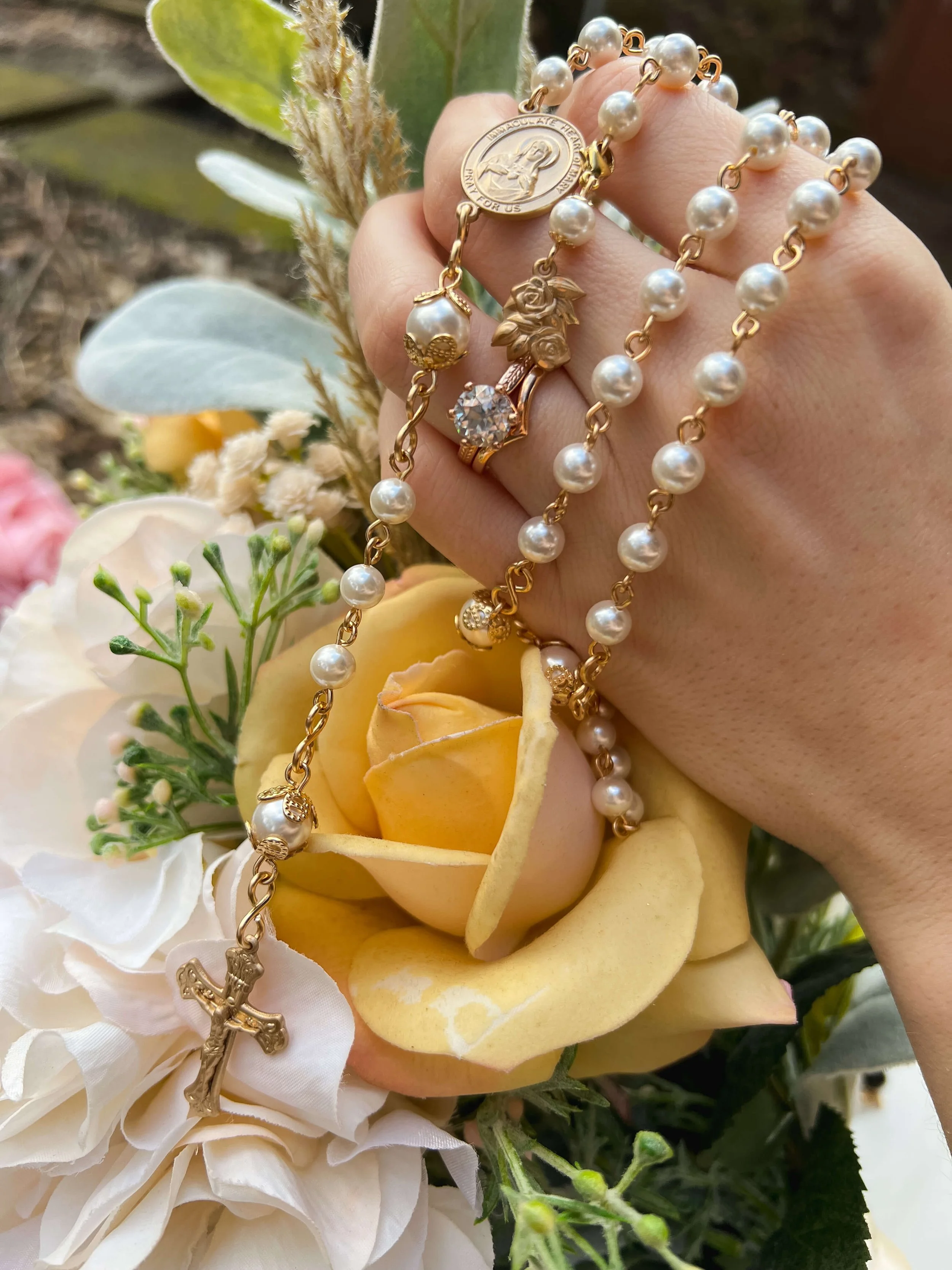 14k gold filled shell pearl bridal rosary