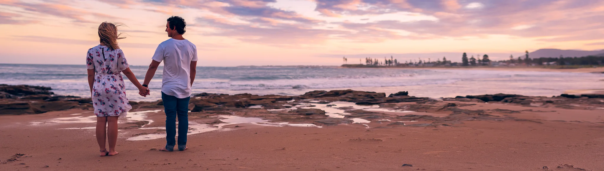 panoramic photo on the beach during a pre wedding shoot