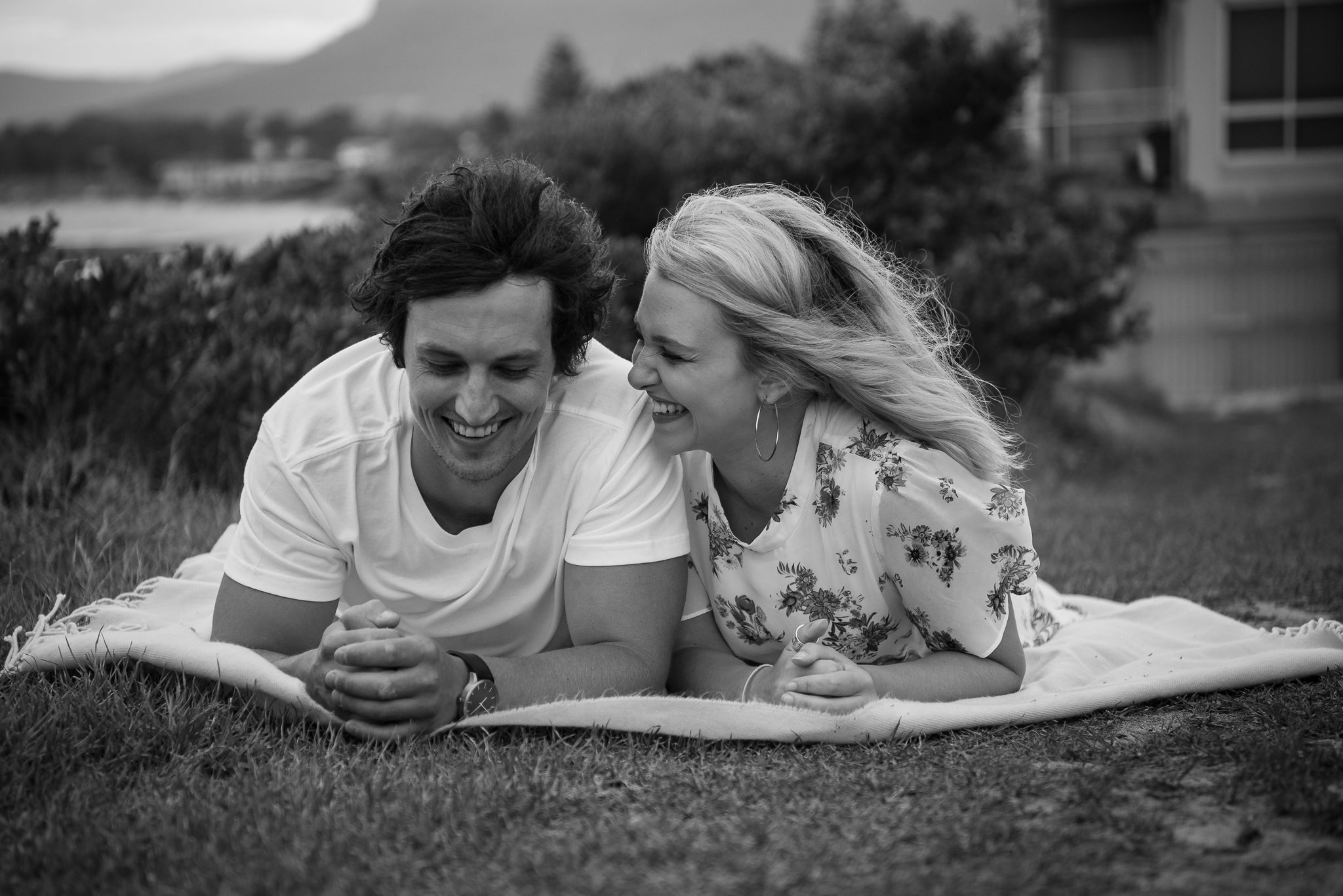 black and white engagement photo in sydney