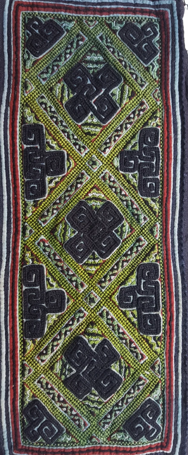 1144 Black Hmong hand embroidered belt panel.jpg