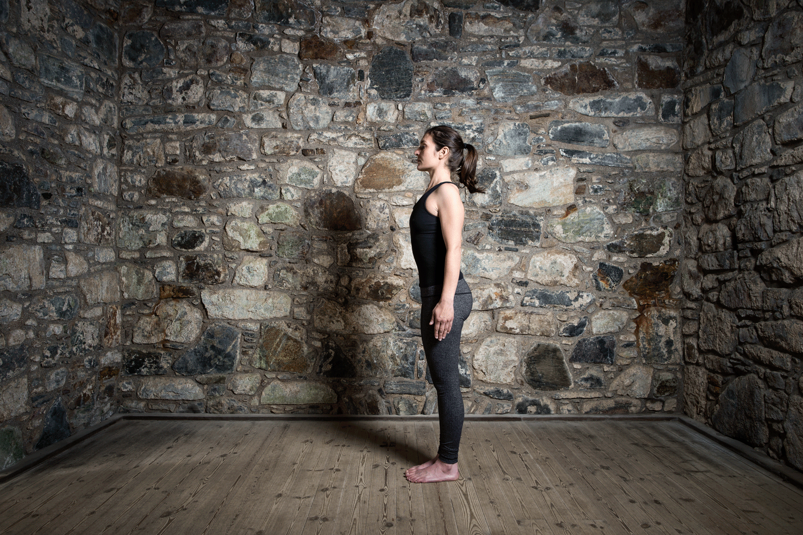 Sūrya Namaskāra A Repeat 5 times. The backbone of the Ashtanga system is Sūryanamaskāra , the Salutation to the Sun. Sūrya Namaskāra A has 9 'vinyasa'. For each movement, there is one breath. Vinyasa essentially means synchronization of the breath with movement, and that synchroinicity is at the heart of the practice. Practising Sūryanamaskāra on a regular basis also helps develop strength and stamina, whilst toning and lenghtening muscles throughout the body.
