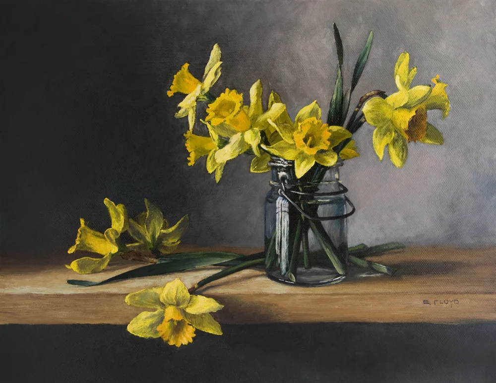 First Daffodils of Spring, 14 x 18 inches 