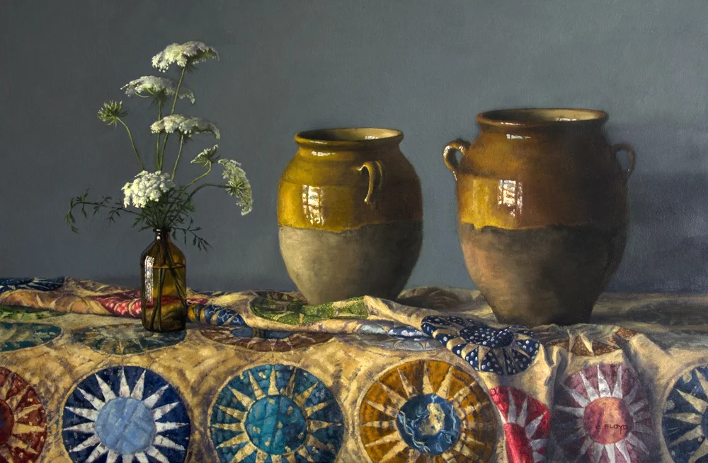 Queen Anne's Lace and Vintage Sunburst Quilt, 24 x 36 Inches