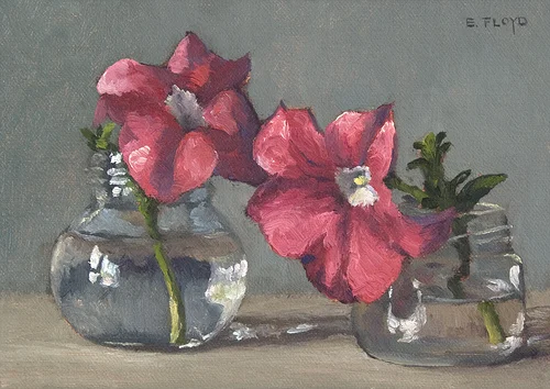 Two Petunias {a small floral painting}