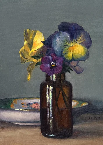 Pansies with Saucer {a new small floral painting} SOLD