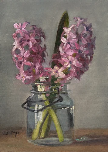 Pink Hyacinths { a new small floral painting} SOLD