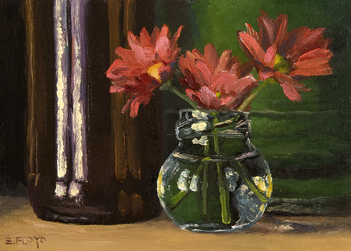 Red Chrysanthemums {a new small still-life painting}