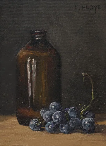 Still Life with Concord Grapes and Bottle {a new small painting}