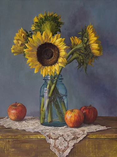 Sunflowers and Apples {a new still life}